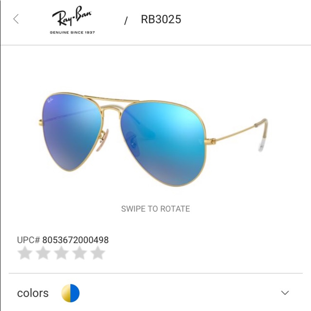 Ray ban aviators. Blue lens gold rim.